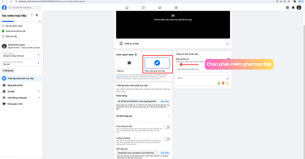 Cách lấy stream Key từ facebook