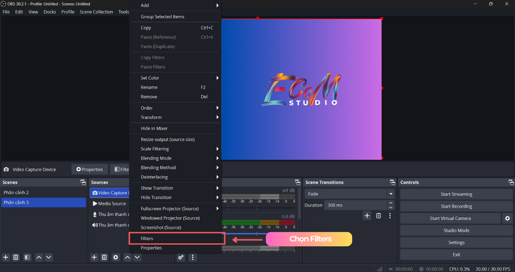 Thêm fliter mịn da trên phần mềm obs khi livestream