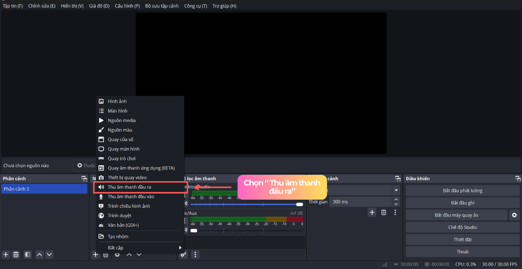 Thêm âm thanh capture card vào obs studio