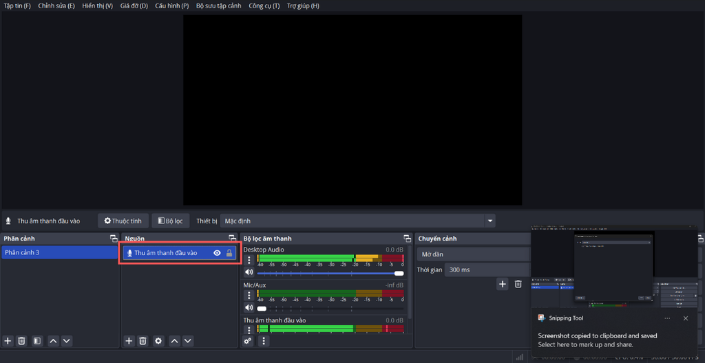 Thêm âm thanh capture card vào obs studio