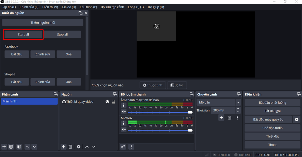 Hướng dẫn phát live đa luồng trên phần mềm
