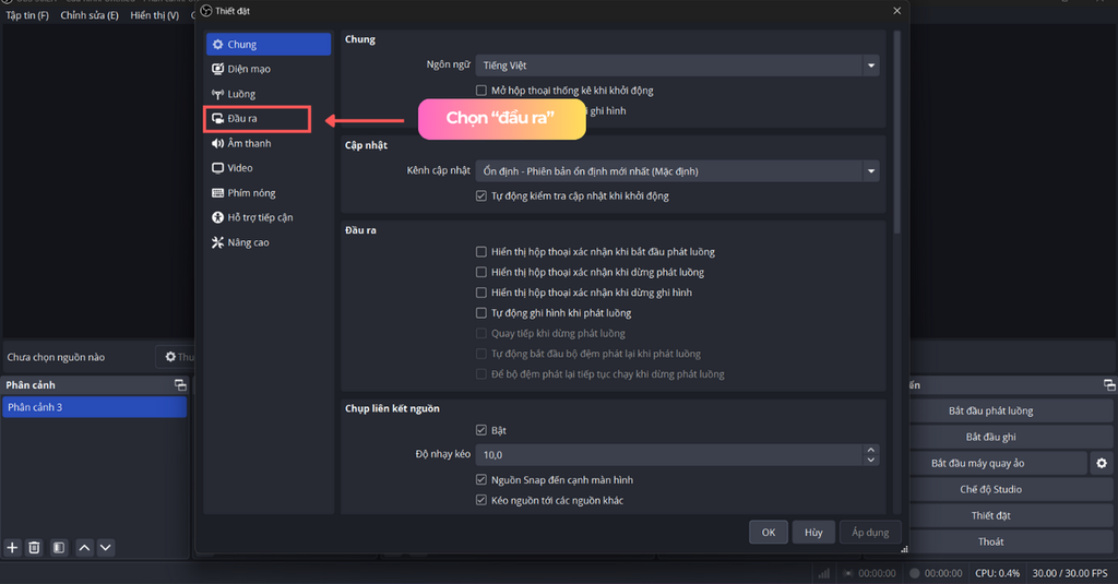 Chọn nơi lưu trữ trên phần mềm obs khi livestream