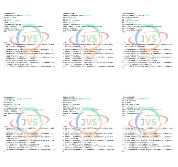 2025年8月13日　弊社6名の実習生【惣菜製造業：女性6名】の在留資格認定証明書が下りました。おめでとうございます！