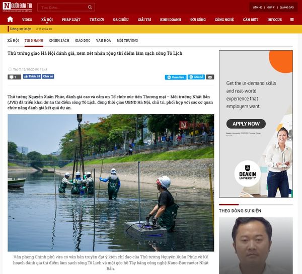 [BÁO NGUOIDUATIN.VN] Thủ tướng giao Hà Nội đánh giá, xem xét nhân rộng thí điểm làm sạch sông Tô Lịch