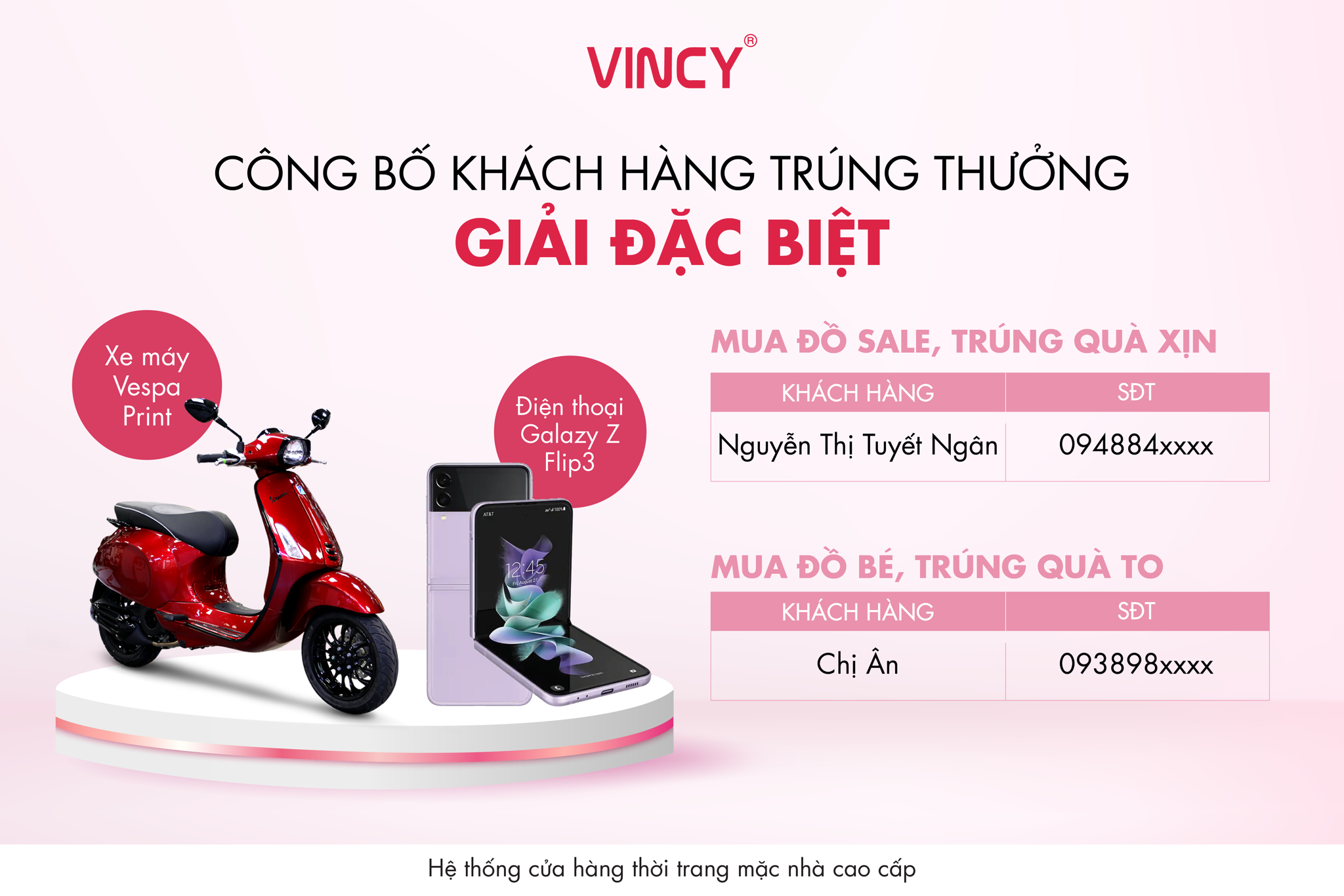 Công bố khách hàng trúng giải ĐẶC BIỆT chương trình MUA ĐỒ SALE, TRÚNG QUÀ XỊN và MUA ĐỒ BÉ, TRÚNG QUÀ TO