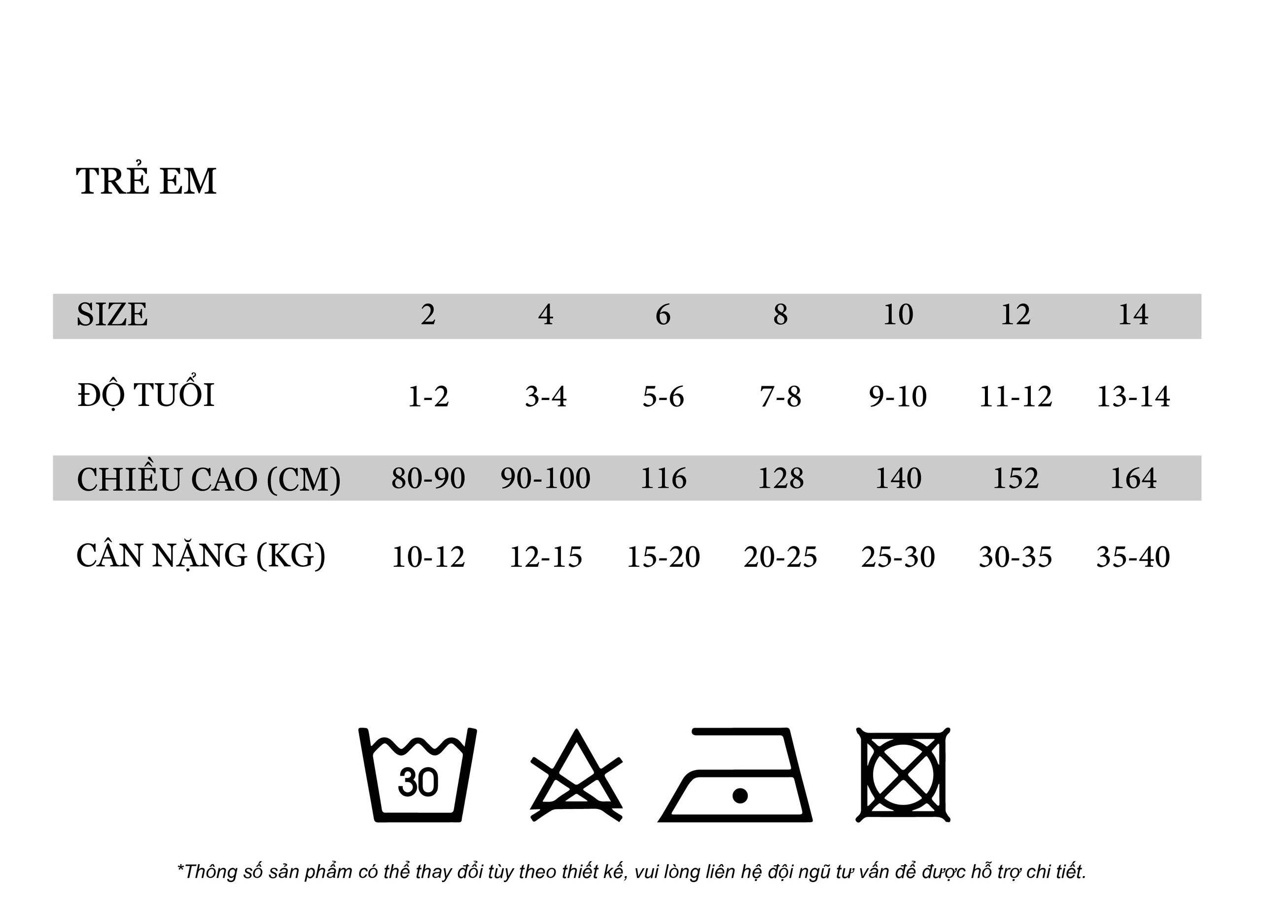 Bảng size đồ em bé