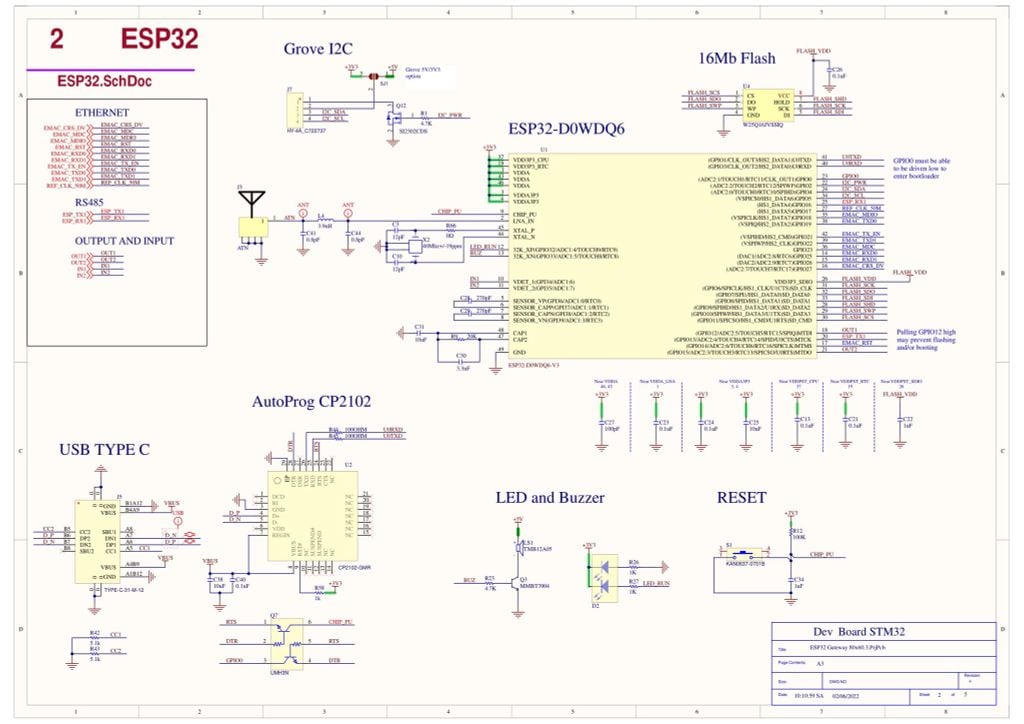 Schematic Gateway ESP32 Lite - Ethernet - RS485 - 2 Digital Input - 2 Digital Output