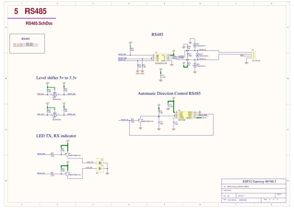Schematic Gateway ESP32 Lite - Ethernet - RS485 - 2 Digital Input - 2 Digital Output
