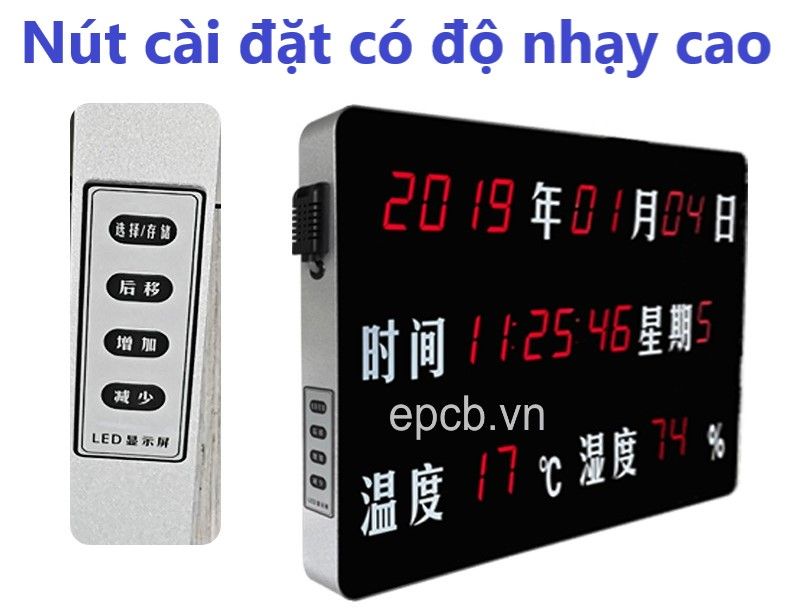 Đồng hồ Led lịch vạn niên nhiệt độ và độ ẩm ES-HTRC-HTT08