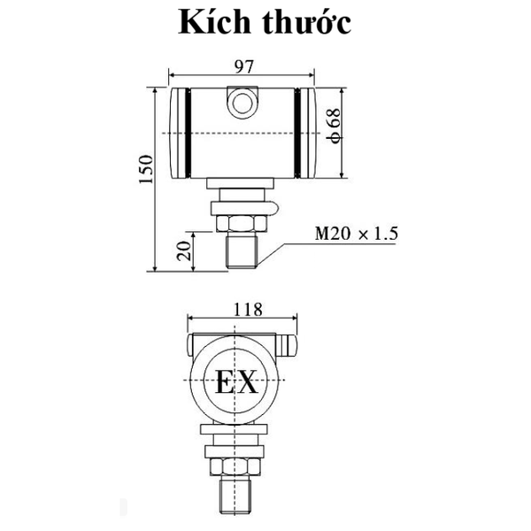 Máy đo áp suất khí, chất lỏng , dầu ES-PR-02 (4 - 20mA | 0 - 5V | RS485 Modbus RTU)