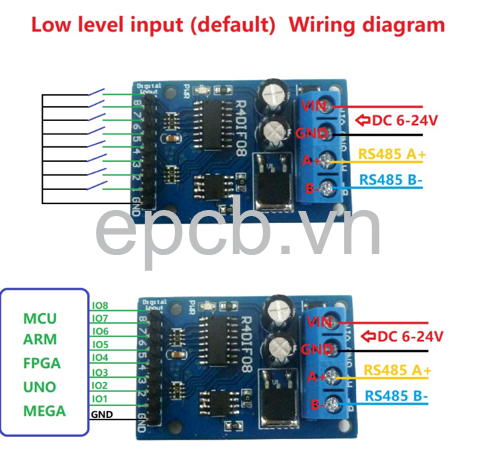 Mạch đọc 8 kênh trạng thái digital TTL qua RS485 Modbus RTU (R4DIF08)