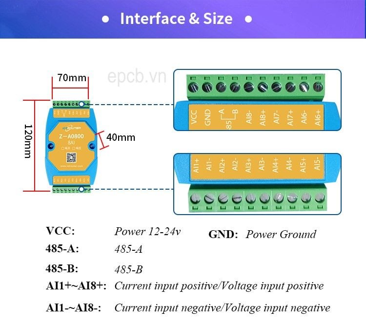 Bộ chuyển đổi 8 AI sang RS485 Z-A0800