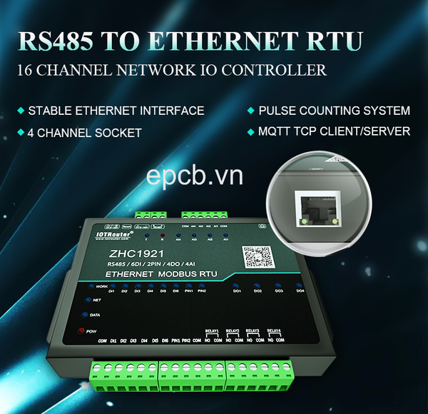 Bộ chuyển đổi IO AI RS485 sang Ethernet ZHC1921