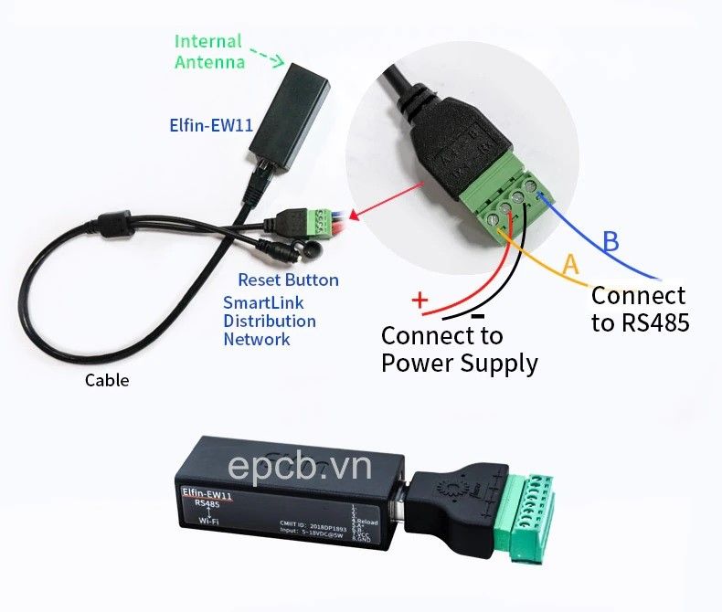 Bộ chuyển đổi tín hiệu RS485 Modbus RTU sang WiFi Elfin EW11