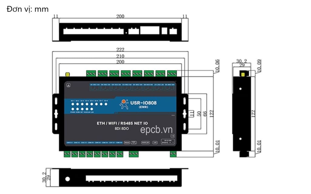 Bộ điều khiển 8 kênh IO qua mạng Ethernet USR-IO808