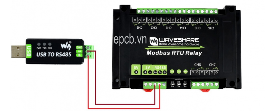 Bộ điều khiển 8 kênh Relay qua RS485 Modbus RTU ES-RL08