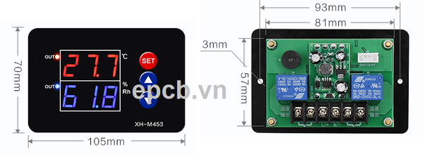 Bộ điều khiển nhiệt độ, độ ẩm hiển thi led XH-M453