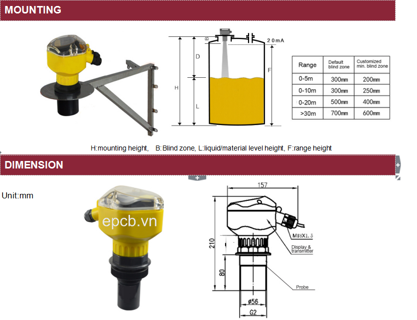 Cảm biến đo mức chất lỏng bằng sóng siêu âm RKL-03