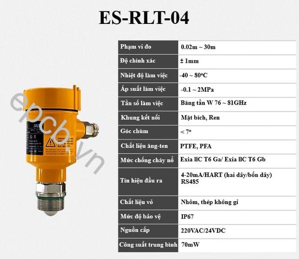 Cảm biến đo mức radar ES-RLT (Radar Level Transmitter)