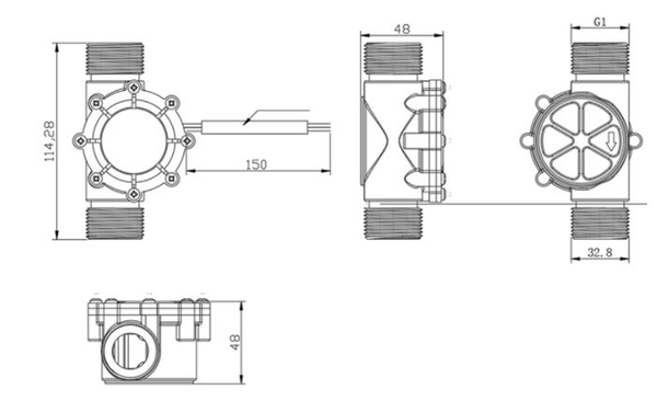 Cảm biến lưu lượng nước đường ống công nghiệp DN25 (34mm)