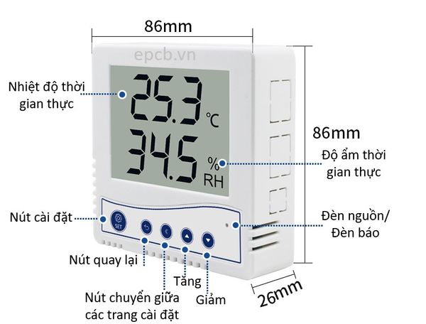 Cảm biến nhiệt độ, độ ẩm có hiển thị RS485 ES-TH-LCD-02