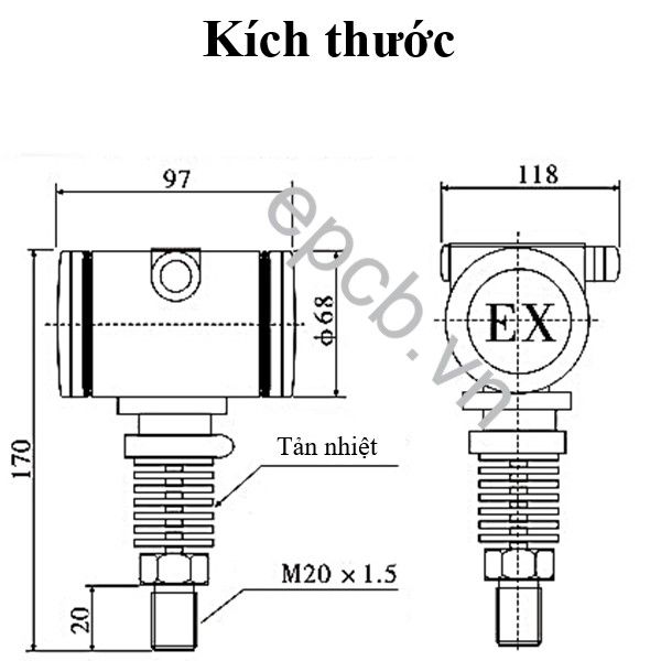 Máy đo áp suất khí, chất lỏng , dầu chịu nhiệt độ cao ES-PR-04 (4 - 20mA | 0 - 5V | RS485 Modbus RTU)