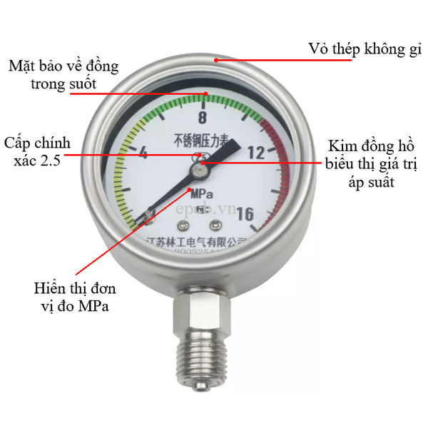 Đồng hồ đo áp suất chất lỏng Y-60BF vật liệu thép không gỉ