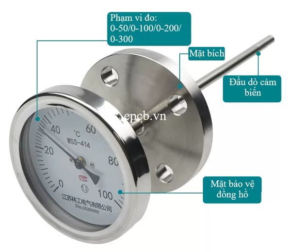 Đồng hồ đo nhiệt độ mặt bích ống bọc nhiệt WSS-441