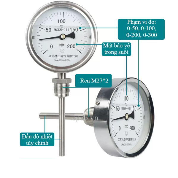 Đồng hồ đo nhiệt độ nồi hơi chống ăn mòn WSSN-411BF