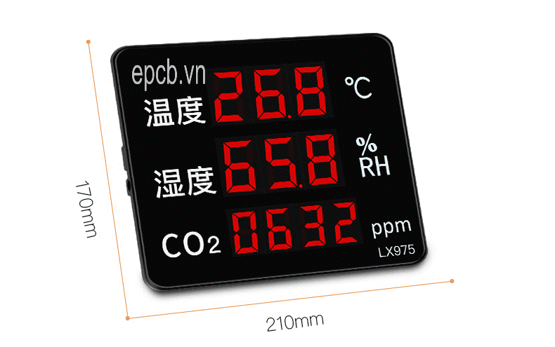 Đồng hồ Led đo nhiệt độ độ ẩm và nồng độ khí CO2 ES-LX975