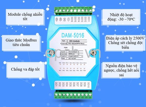 Module chuyển đổi 16 cổng ngõ ra DO công nghiệp sang RS485 Modbus RTU