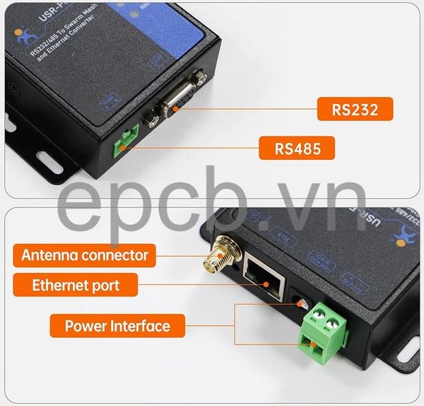Bo Chuyen Doi RS232/RS485/Ethernet sang Mang Khong Day Swarm Mesh USR-FQ610