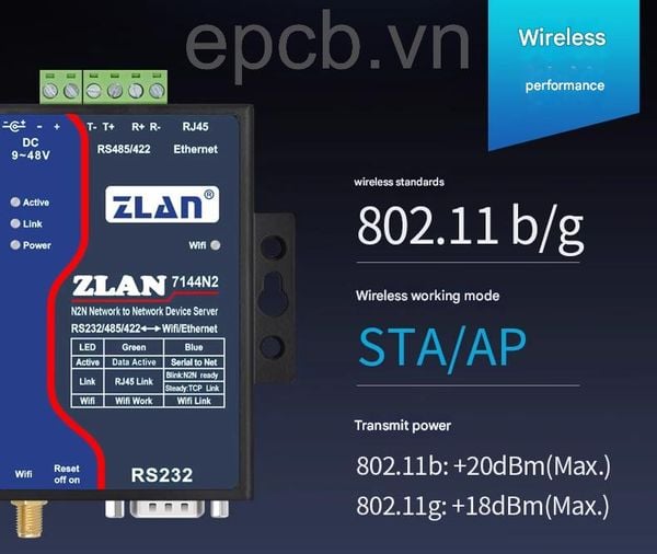 ZLAN7144N2 – Bo chuyen doi RS232/485/422 sang WiFi & Ethernet