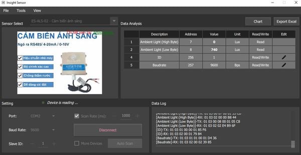 Cảm biến ánh sáng công nghiệp ES-ALS-01 (RS485 | 4-20mA)