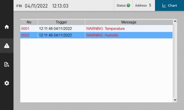 Màn hình lịch sử cảnh báo nhiệt ẩm không khí sử dụng HMI Delta và ES35-SW