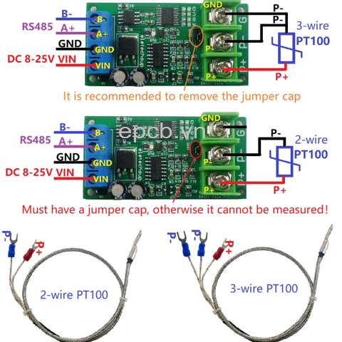 Mạch Cảm biến nhiệt độ PT100 RS485 Modbus RTU kết nối PLC (PTA9B01)