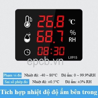 Đồng hồ đo nhiệt độ độ ẩm màn hình led hiển thị - EP-LX915