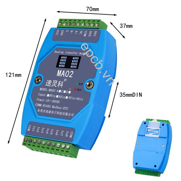 Module chuyển đổi tín hiệu 4-20mA/0-10V sang RS485 Modbus RTU MA02