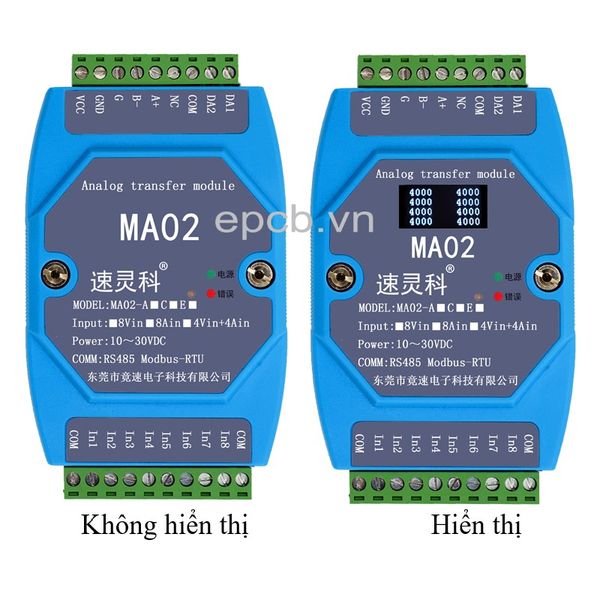 Module chuyển đổi tín hiệu 4-20mA/0-10V sang RS485 Modbus RTU MA02