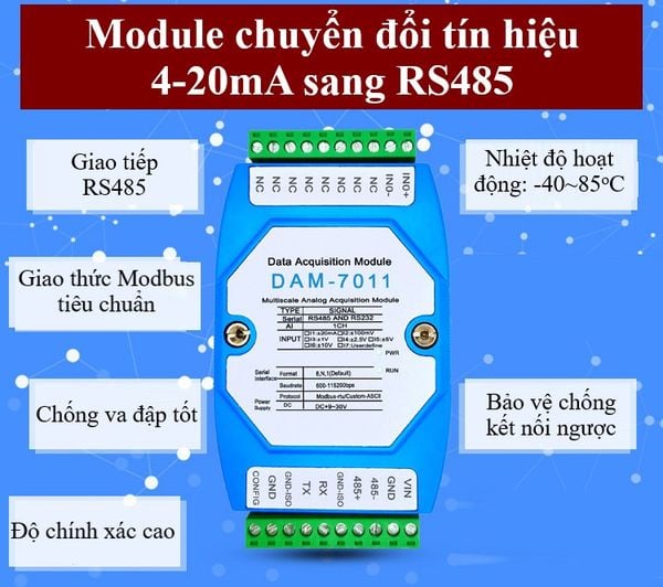 Module chuyển đổi tín hiệu 4-20mA sang RS485/RS232 đa kênh