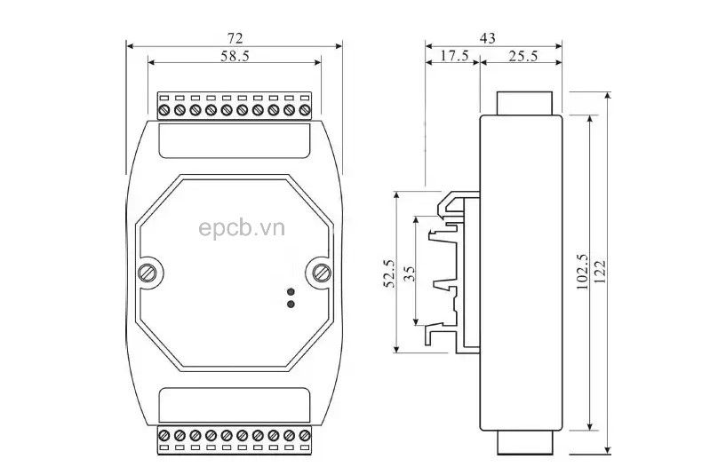 Module chuyển đổi tín hiệu tương tự 4-20mA sang RS485/232-DAM7011