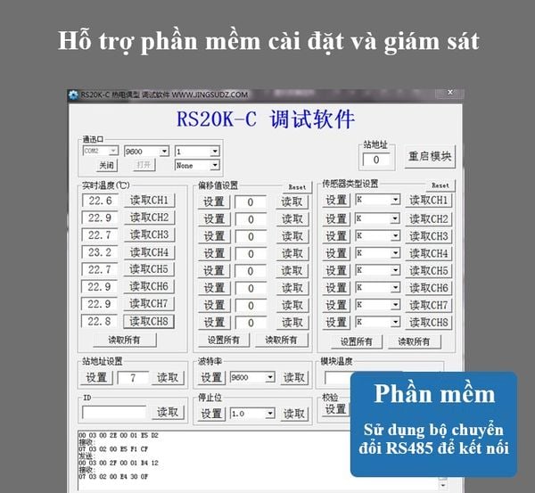 Module đọc nhiệt độ loại K 8 kênh ngõ ra RS485 Modbus RTU