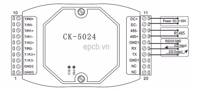 Module mở rộng cổng RS485 1 ngõ vào sang 4 ngõ ra CK-5024
