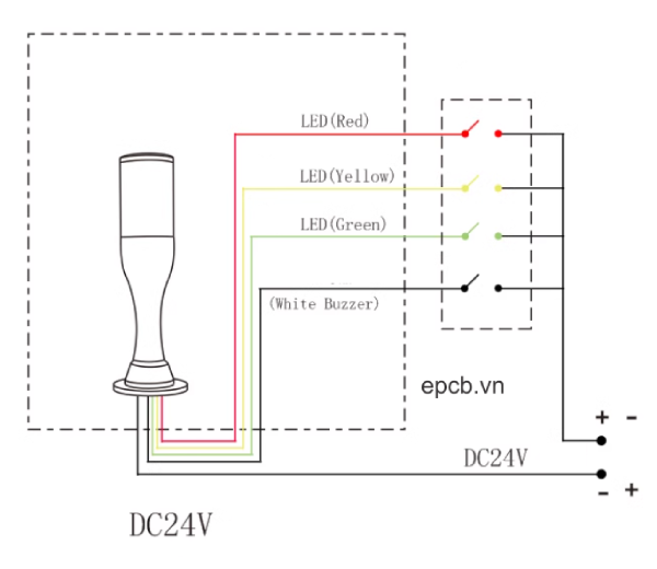 Đèn LED cảnh báo 3 màu hợp kim cảnh báo máy CNC 24V