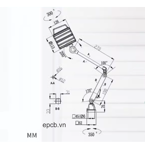 Đèn LED máy CNC chống nước cánh tay dài LI-M2
