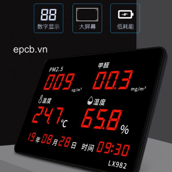 Đồng hồ đo PM2.5 Formaldehyde nhiệt độ độ ẩm và ngày giờ LX982