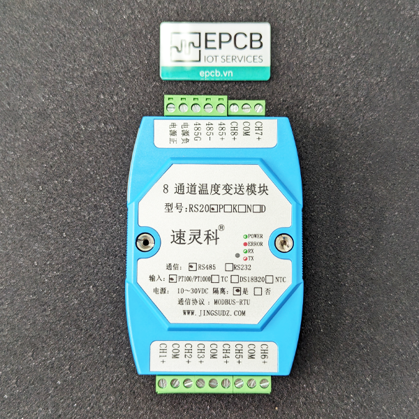 Module doc nhiet do PT100 8 kenh ngo ra RS485 Modbus RTU PT100 RS20P