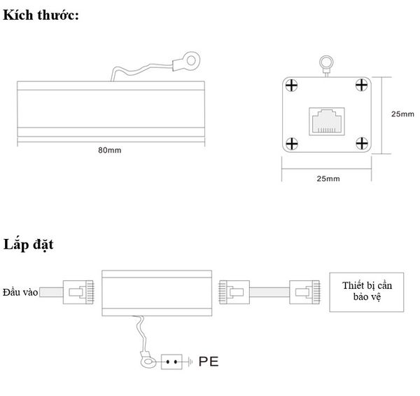 Thiết bị chống sét lan truyền tín hiệu mạng HD RJ45-E100