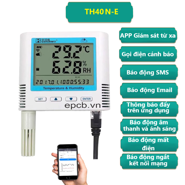 Thiết bị đo nhiệt độ độ ẩm kết nối mạng LAN RJ45 giám sát từ xa TH40N-E