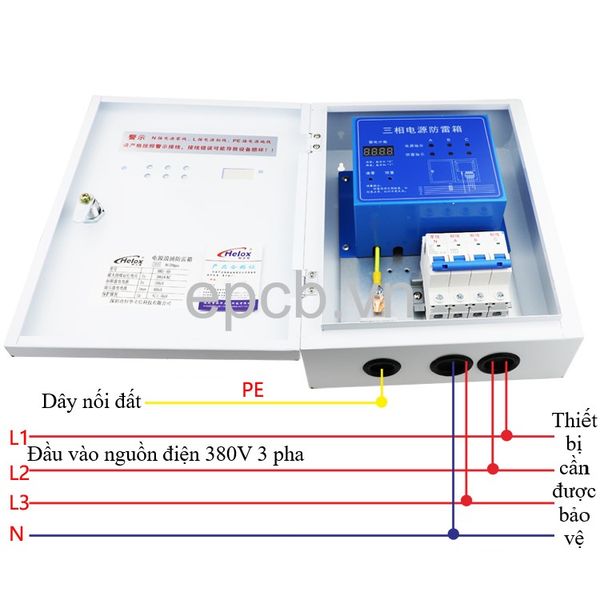 Tủ điện chống sét lan truyền 3 pha 380V 80kA tích hợp bộ đếm sét